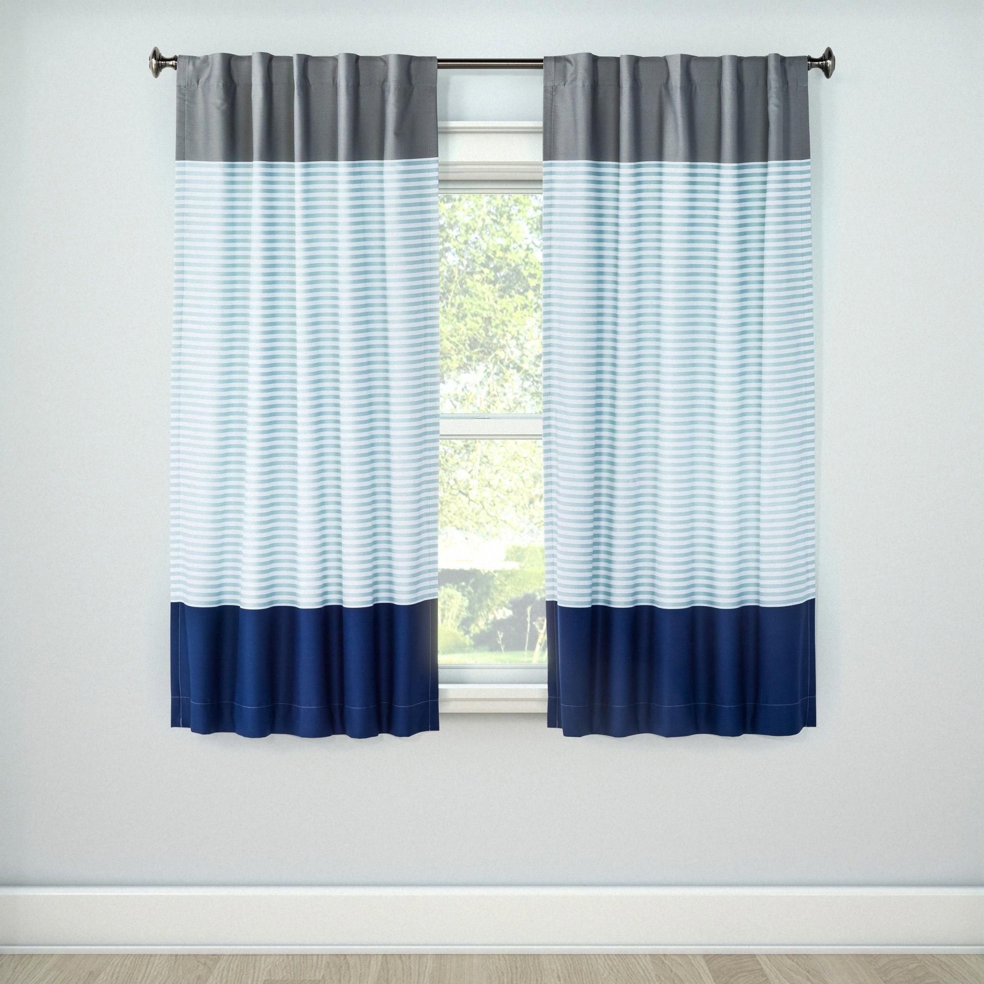 Short Curtains for Bedroom Elegant Colorblock Light Blocking Window Curtain 84&quot;x42&quot; Blue