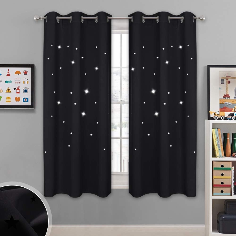 Short Curtains for Bedroom Windows New Nicetown Magic Starry Window Drapes Laser Cutting Stars Nap Time Blackout Window Curtains for Children S Room Nursery themed Home Space Lovers