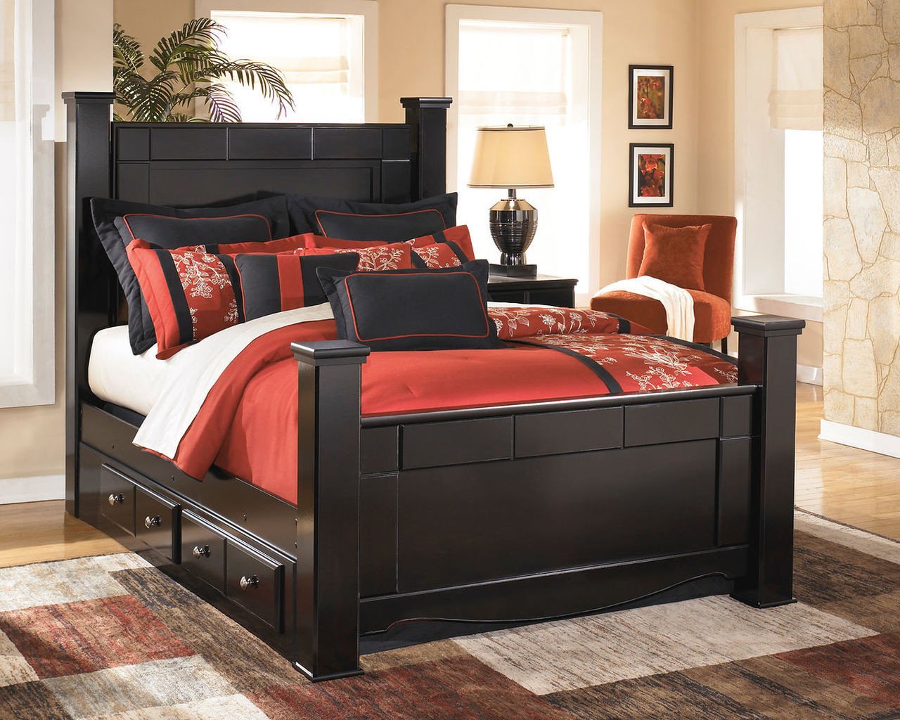 Signature Design by ashley Bedroom Set Beautiful Shay Almost Black King Poster Storage Bed