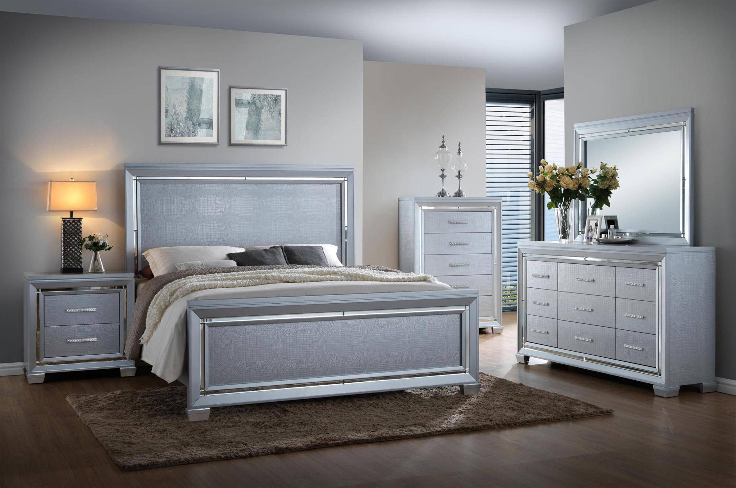 Silver Grey Bedroom Furniture Fresh Crocodile Texture King Panel Bed Myco Luca Silver Lu735 K