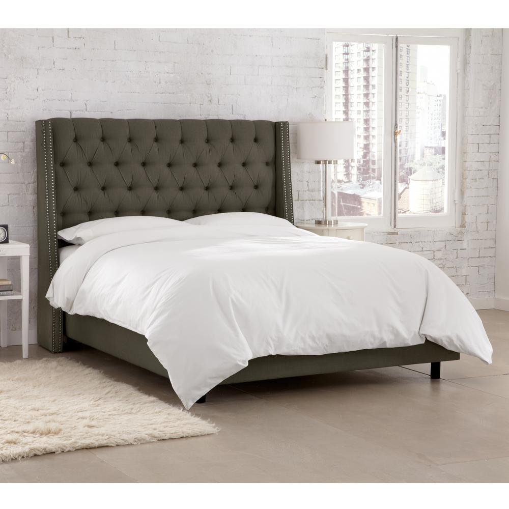 Silver Grey Bedroom Furniture Inspirational Gracee Linen Charcoal King Tufted Wingback Bed with Silver