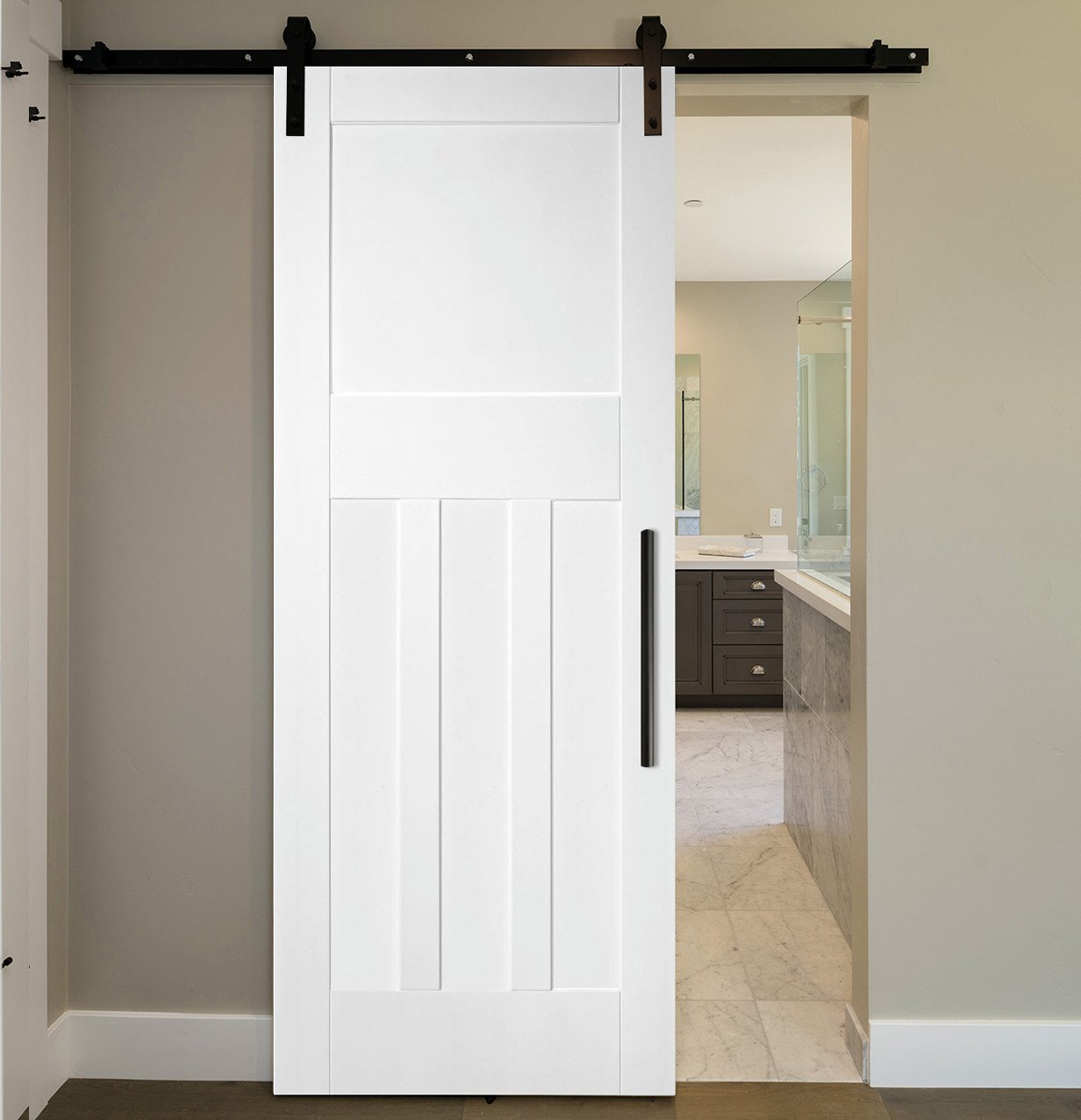 Sliding Barn Door for Bedroom Lovely 3 Vertical and 1 top Panels Sliding Mdf Shaker Barn Door Swd 0008