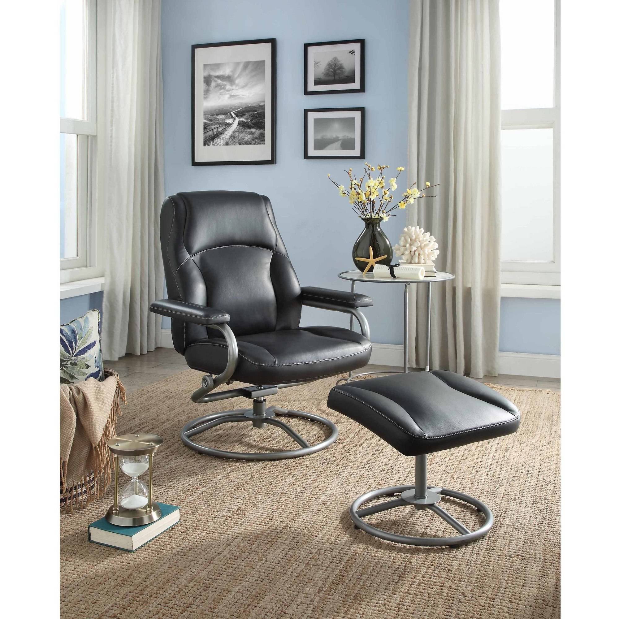 Small Comfy Chair for Bedroom Beautiful Mainstays Plush Pillowed Recliner Swivel Chair and Ottoman Set Multiple Available Colors Walmart