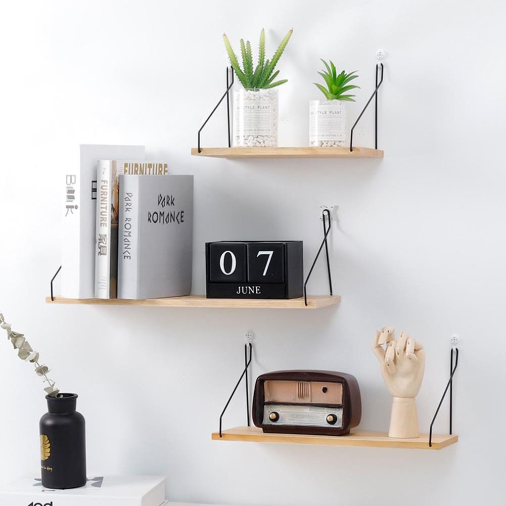 Small Shelves for Bedroom Beautiful solid Wooden Wall Shelf Iron Partition Board Bedroom Tv Wall Hanging Storage Shelf Rack for Home &amp; Living Room Decoration