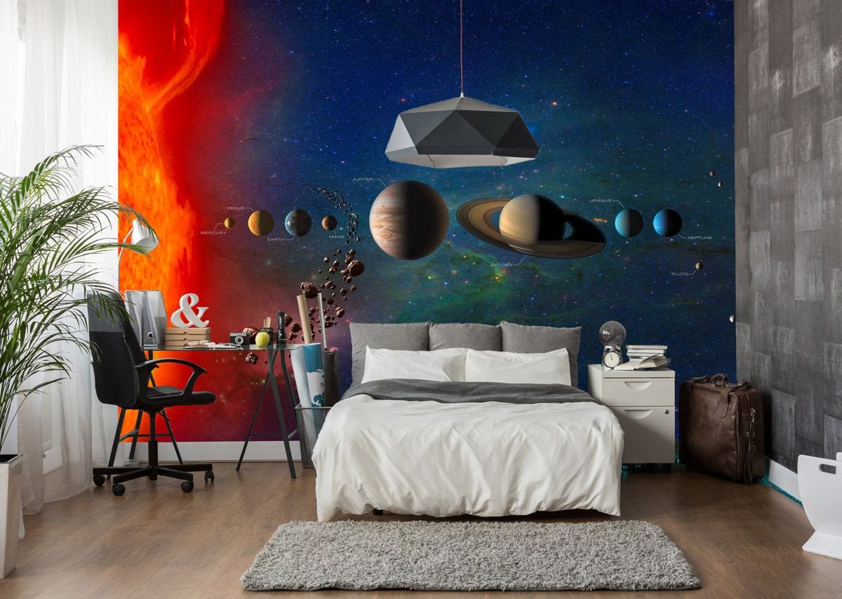 Solar System Bedroom Decor Awesome solar System Planets &amp; Galaxy Wall Mural