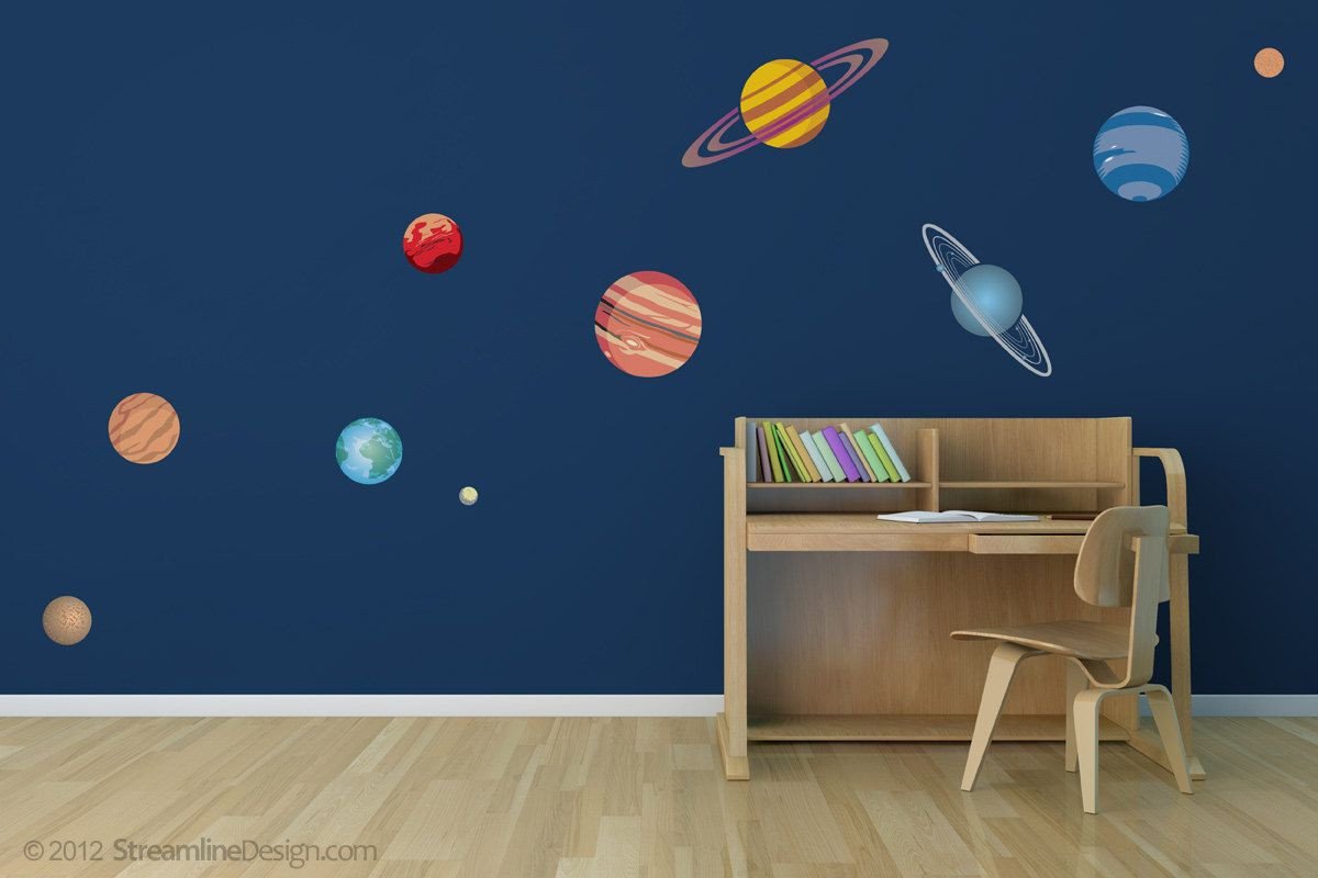 Solar System Bedroom Decor Beautiful Planetary System Ten Piece Printed Matte Removable Decals