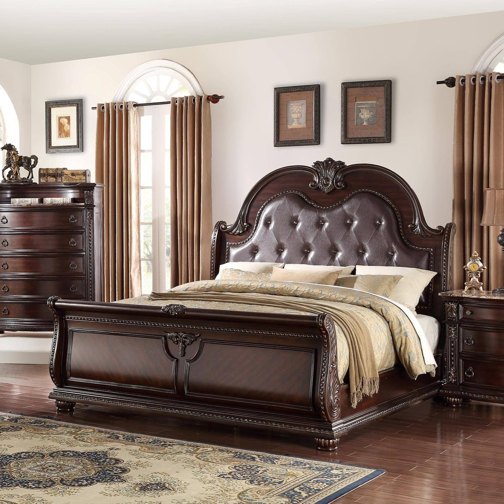 Solid Wood Bedroom Set New Crown Mark B1600 Stanley Cherry Finish solid Wood King