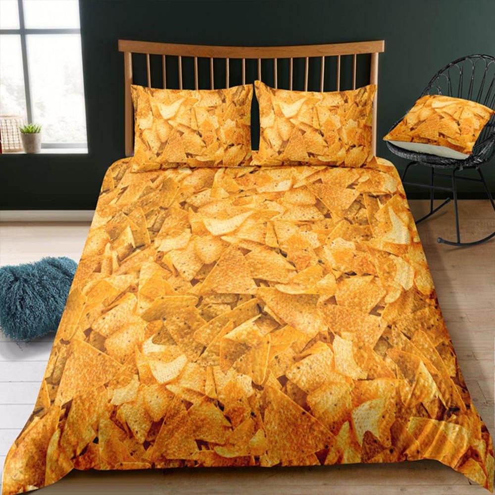 Teen Girl Bedroom Set Fresh Queen Size Bedding Set Hot Selling Chips Print Duvet Cover Food Series King Twin Double Single Full Bed Cover with Pillowcase Yellow Bedding Teen Girl