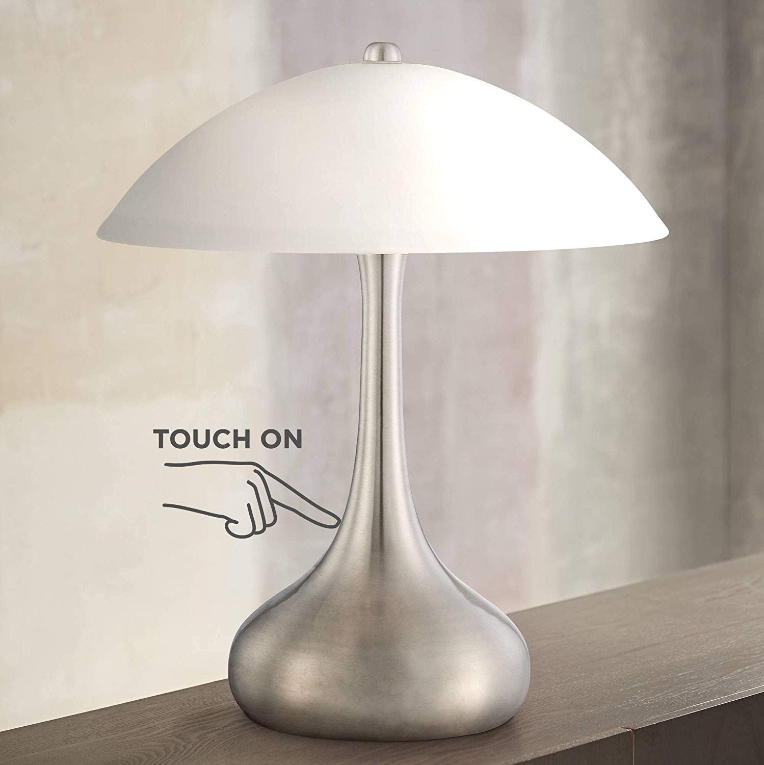 Touch Table Lamps Bedroom Beautiful Lagro Modern Accent Table Lamp 16&quot; High Brushed Steel Droplet White Glass Shade touch F for Bedroom Bedside Nightstand 360 Lighting