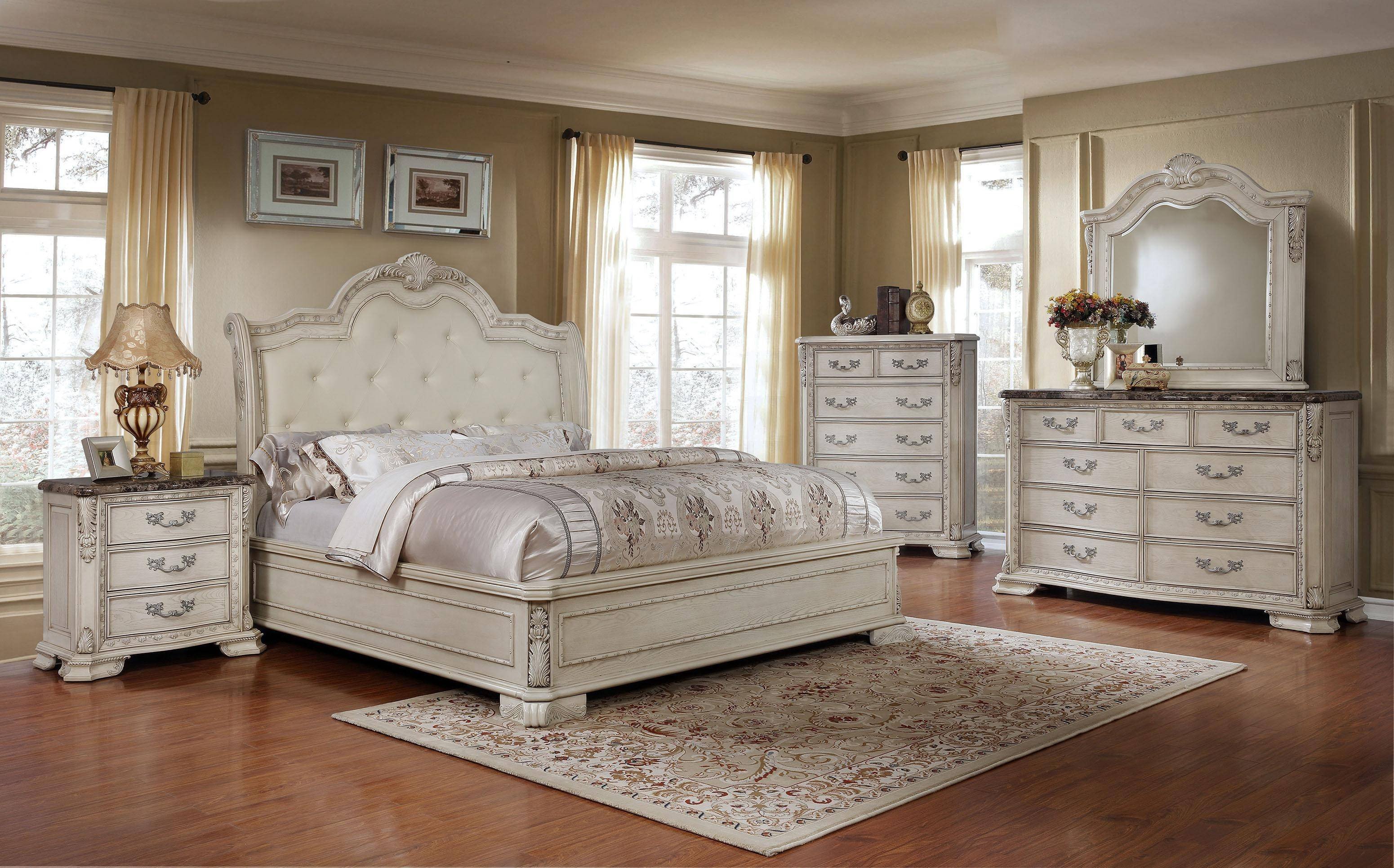 Tufted King Bedroom Set Luxury Mcferran B1000 Antique White Tufted King Size Bedroom Set