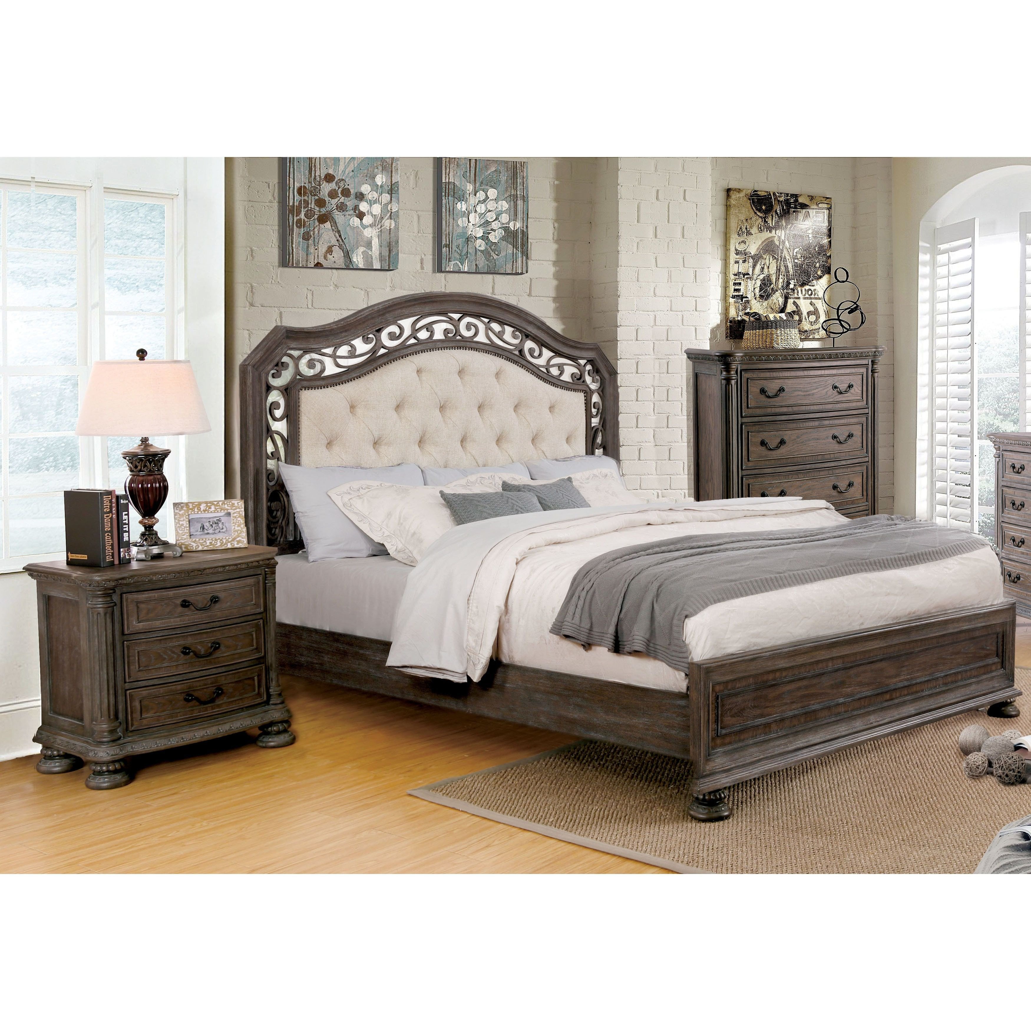 Tufted Queen Bedroom Set Lovely Furniture Of America Brez Traditional Brown 3 Piece Bedroom