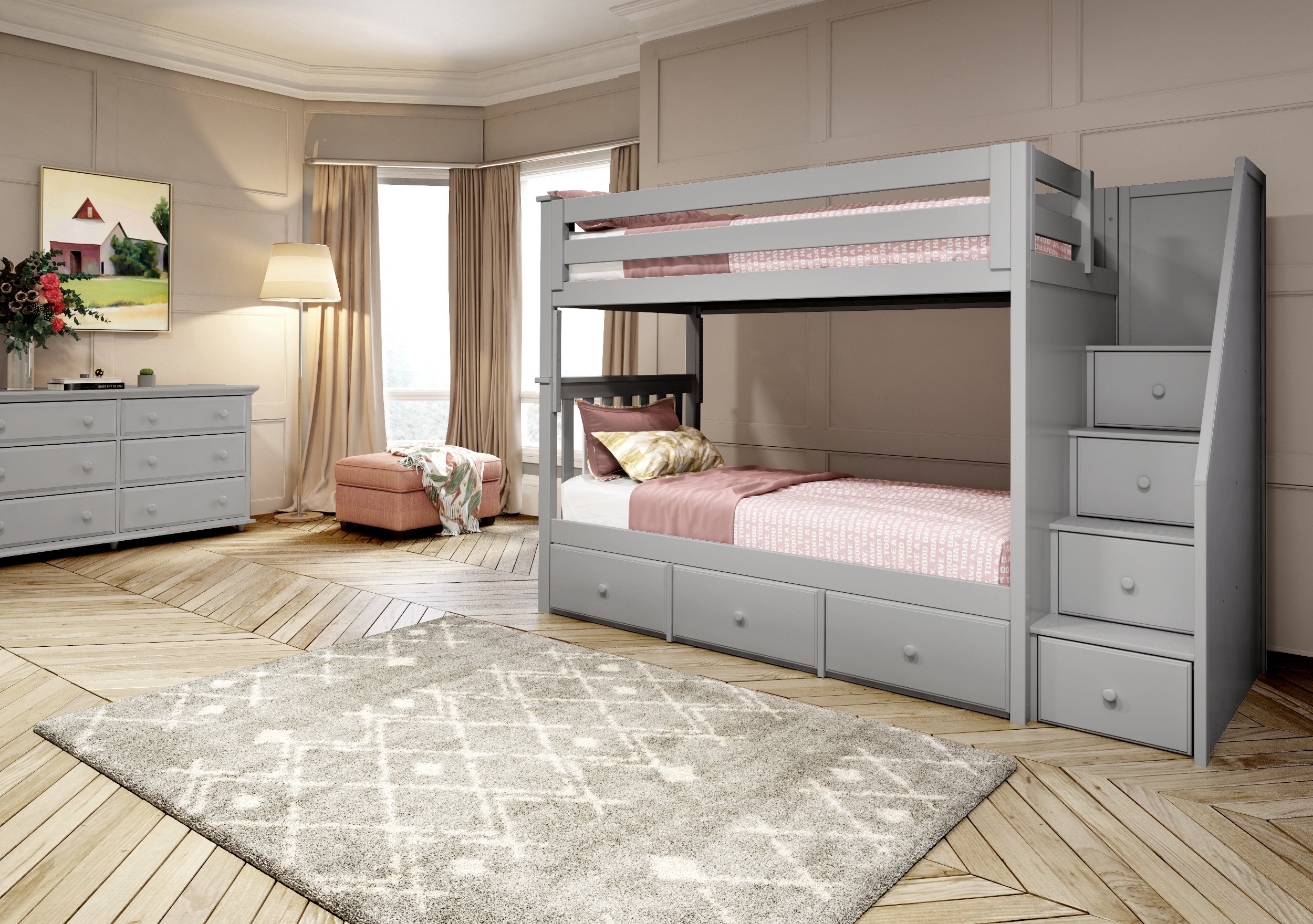 Twin Trundle Bedroom Set Elegant Twin Twin Staircase Bunk with Under Bed Drawers Grey