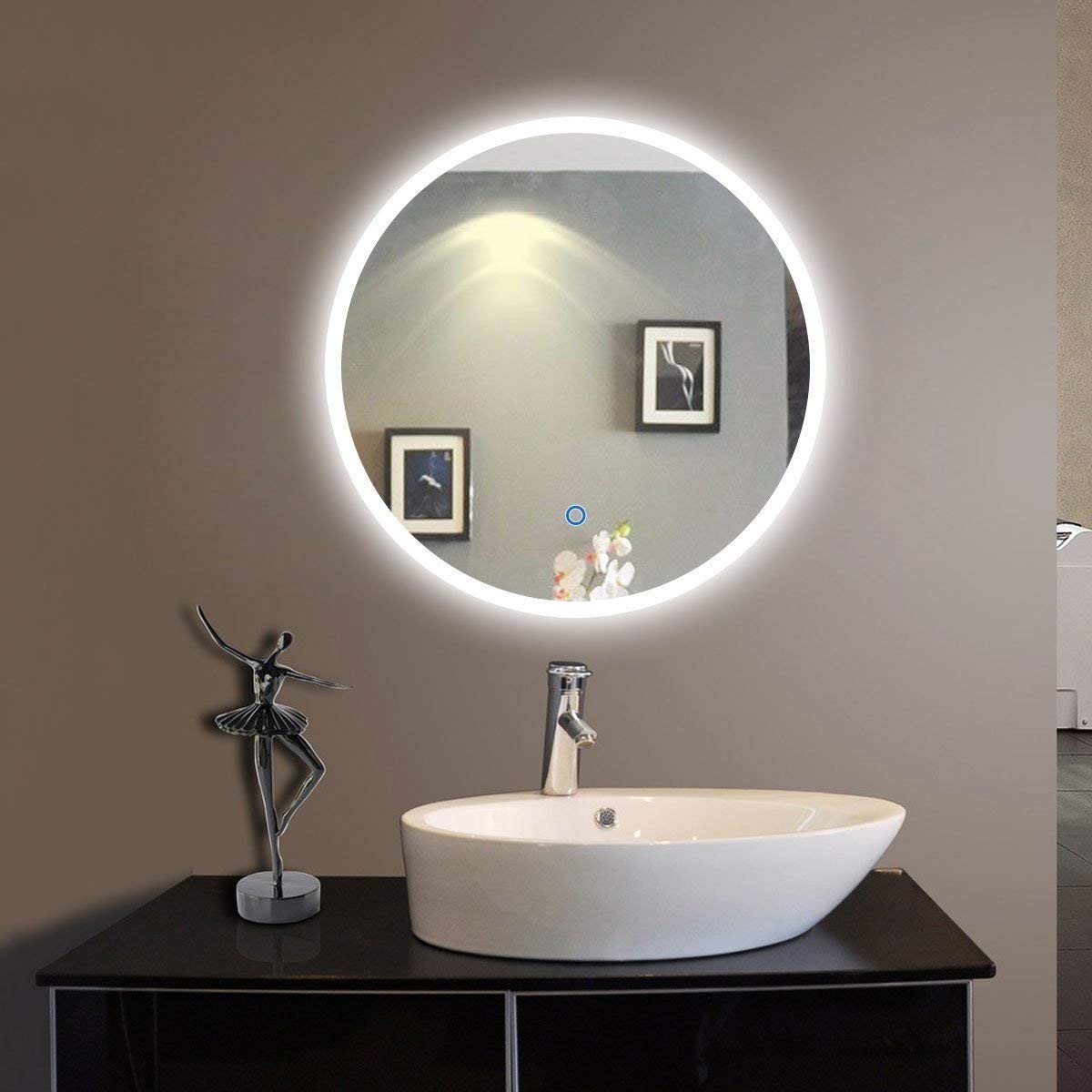 Vanity Mirror with Light for Bedroom Beautiful 24 X 24 In Round Led Bathroom Silvered Mirror with touch button C Cl065 1