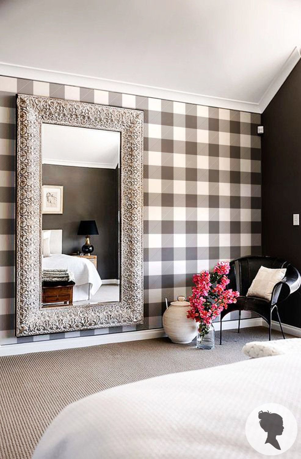 Wall Mirror for Bedroom Fresh Gingham Removable Wallpaper Buffalo Check Plaid Self