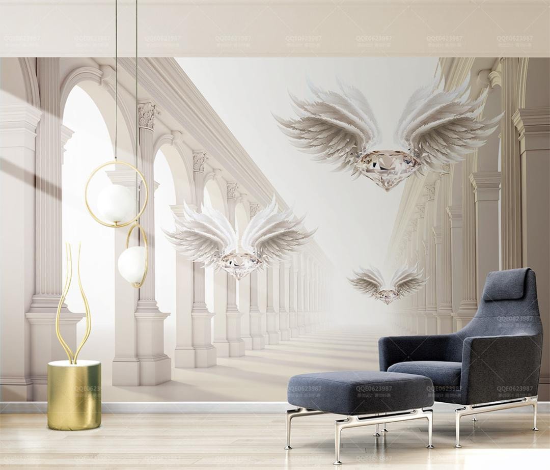 Wallpaper Borders for Bedroom Elegant Retail 3d Stereo Abstract Space Roman Column Diamond Wings Tv Background Wall Dream Magic European Roman Column Flying Diamond Wallpaper Borders