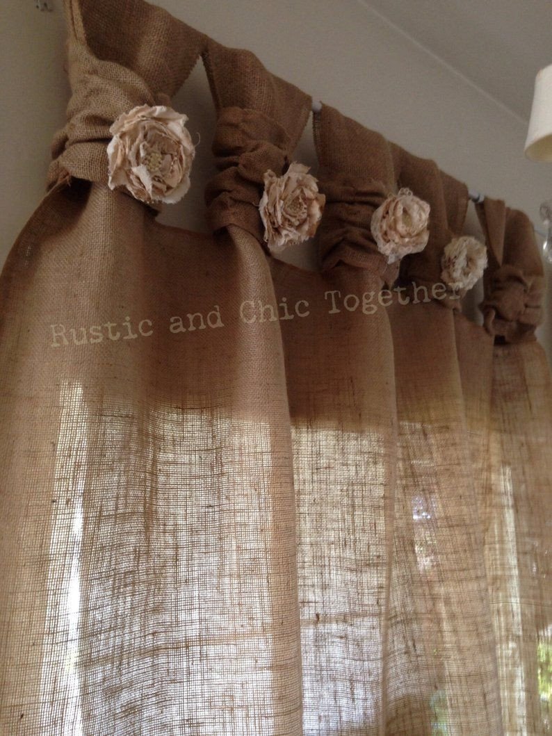 Western Curtains for Bedroom Beautiful Burlap Curtains Tea Dyed Rosettes Wide Tabs In 2019