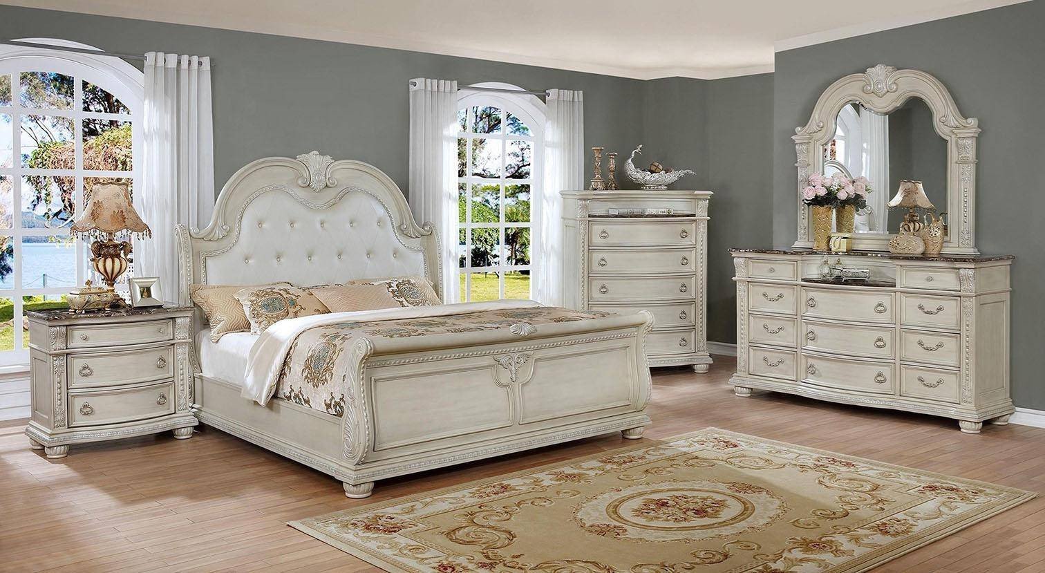 White and Gold Bedroom Set Lovely Crown Mark B1630 Stanley Antique White solid Wood Queen