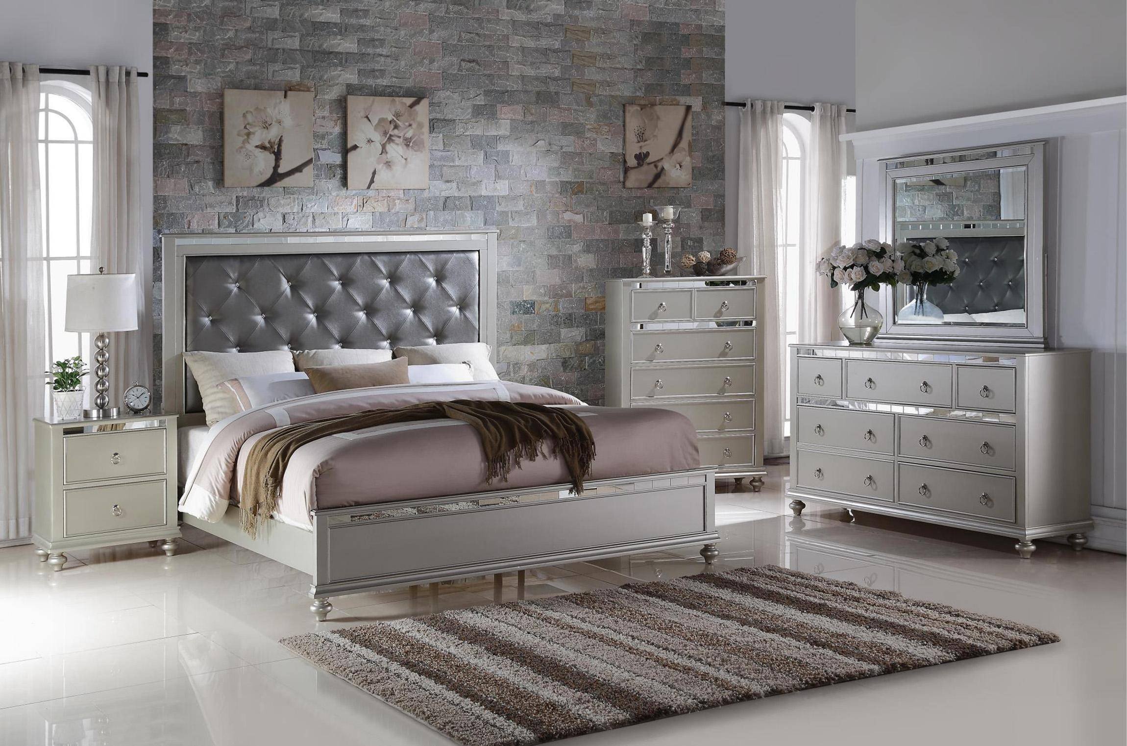 White and Silver Bedroom Set Elegant soflex Kiana Grey Diamond Tufted Headboard King Bedroom Set