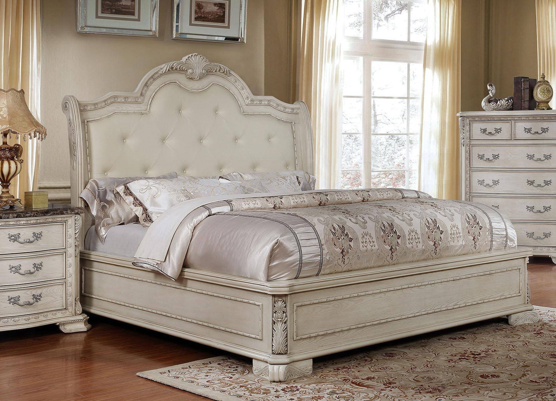 White King Size Bedroom Set Luxury Mcferran B1000 Antique White Tufted King Size Bedroom Set