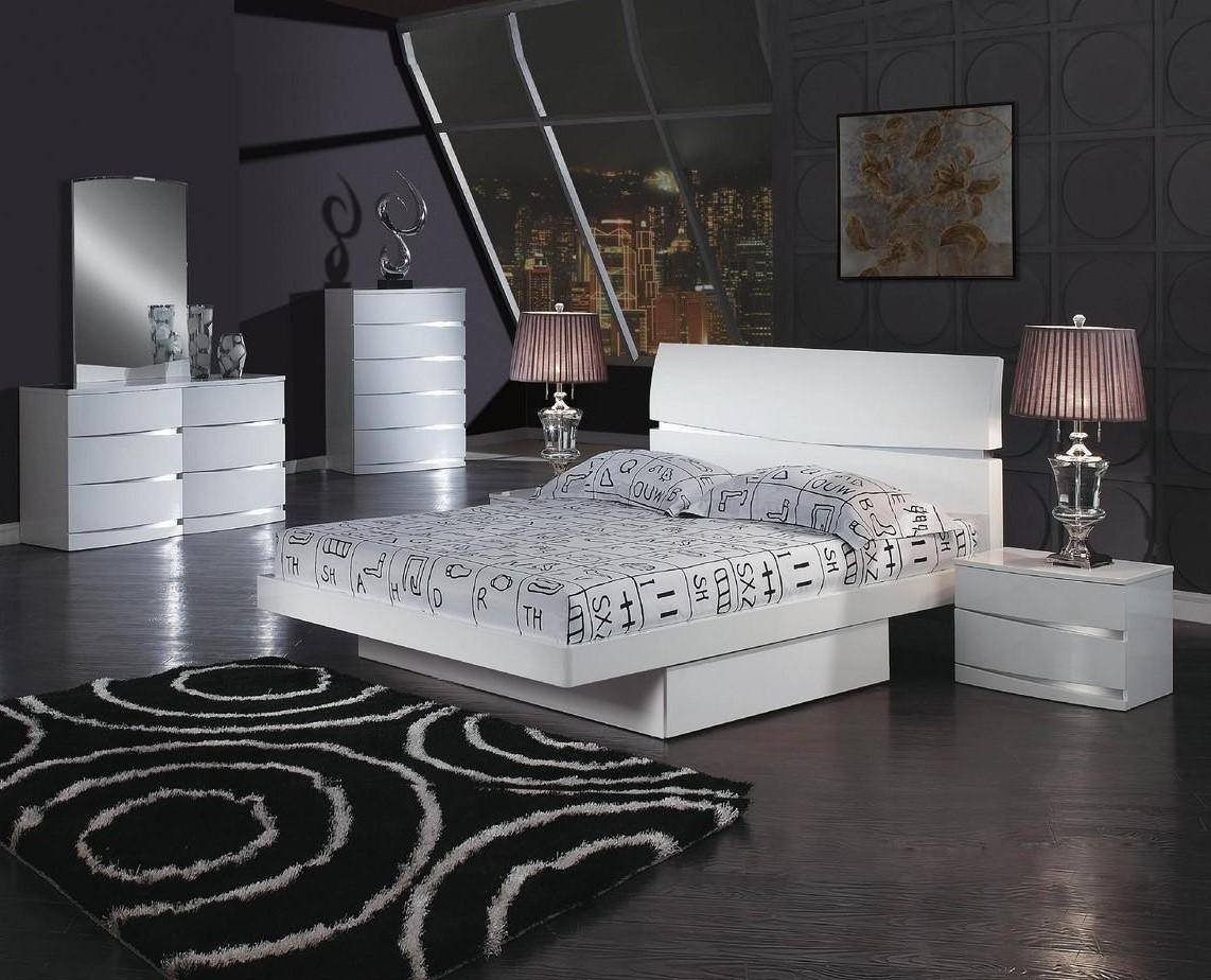 White King Size Bedroom Set Unique White High Gloss Finish Storage King Bedroom Set 5pcs Global