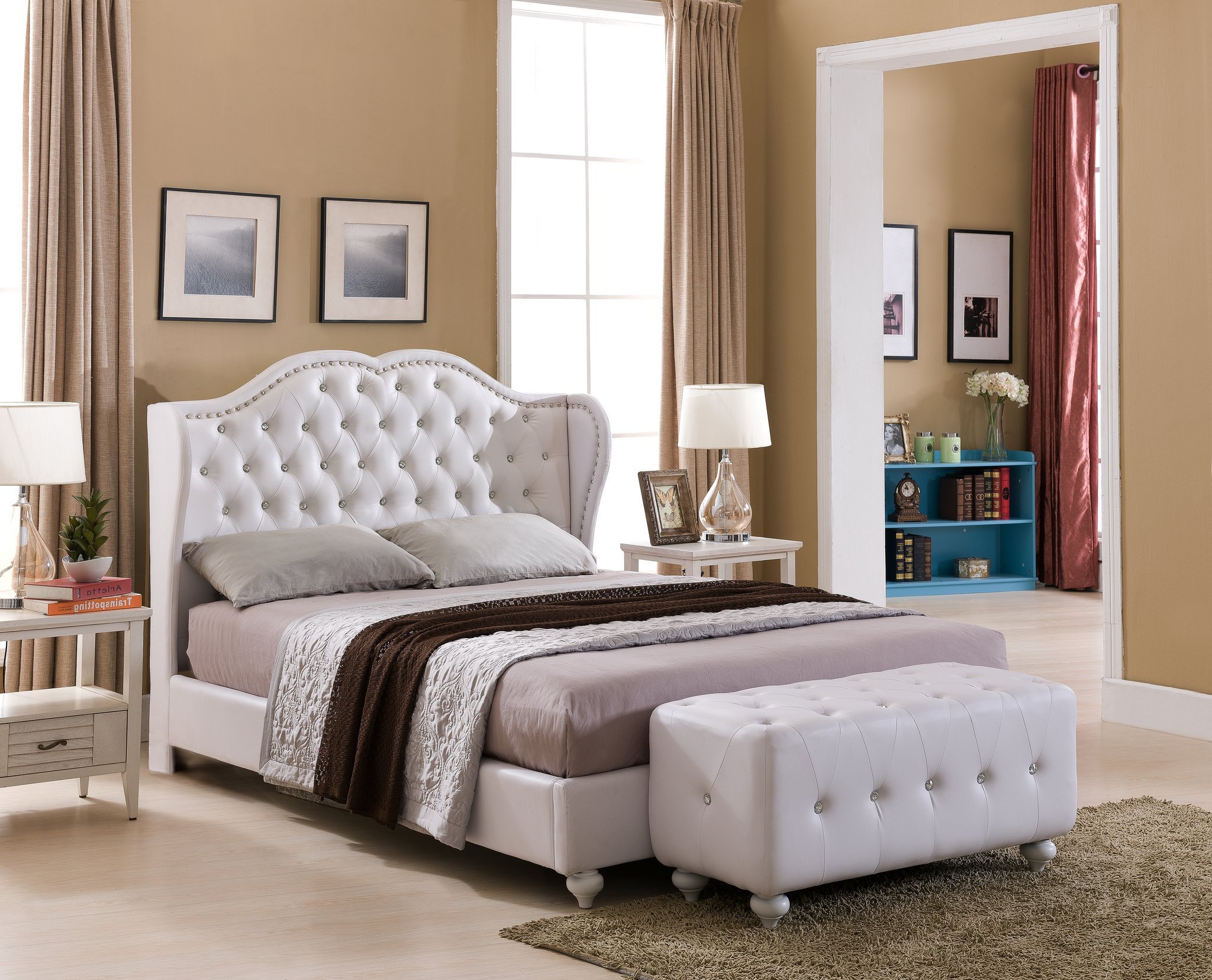 White Tufted Bedroom Set Luxury Holly Upholstered Platform Bed White Faux Leather King