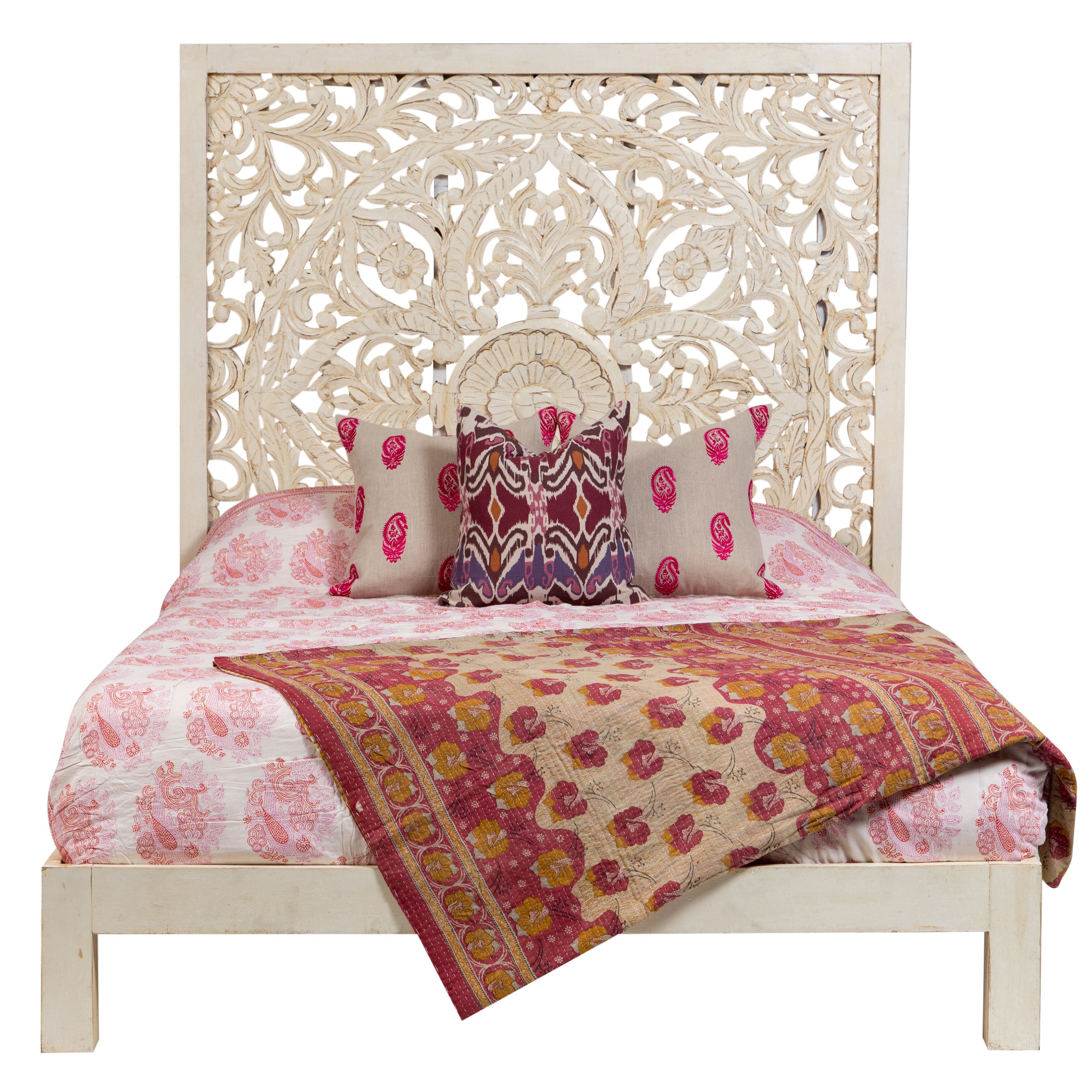 White Washed Bedroom Furniture Beautiful Wanderloot Bali Handmade Floral Medallion White Painted Mango Queen Panel Bed India