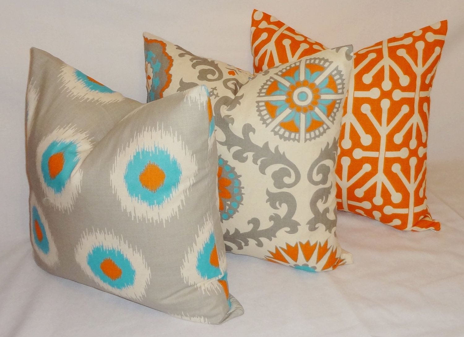 Yellow and Turquoise Bedroom New Pillow Trio Turquoise Blue Grey orange Pillow Cover